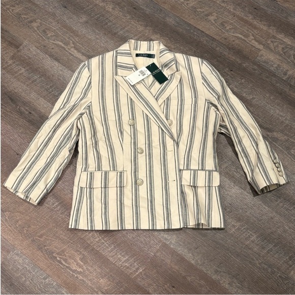 Ralph Lauren Cream and Blue Striped Blazer - Picture 2 of 7